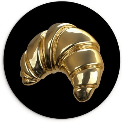 WallCircle® Wandcirkel 30x30 cm - Muurcirkel Croissant - Brood - Goud - Zwart - Muurdecoratie woonkamer - Wanddecoratie keuken - Kamer decoratie accessoires - Ronde schilderijen