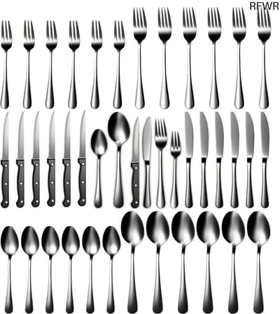 RFWR® Elegante 72-delige roestvrijstalen bestekset voor 12 personen, vaatwasmachinebestendig, met steakmessen, voor thuis en feesten