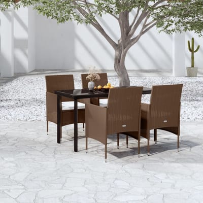 vidaXL - 5-delige - Tuinset - met - kussens - bruin - en - zwart