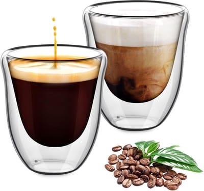 Thermoglazen, 220ml Dubbelwandige Espresso Glazen, espressoglazen set van 2, Glazen van Borosilicaatglas, Koffiekopjes, voor Cappuccino, Latte Macchiato, Thee, Melk, Bier, Sap