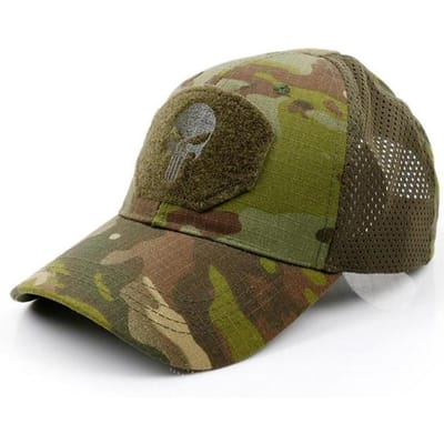 Nieuwe Trend Coole Schedel Multicam Operators Mesh Baseballpet Mannen Fitted Pet Tactisch Goede Kwaliteit Ademend Buiten Sport Papa Hoed 56-62cm black