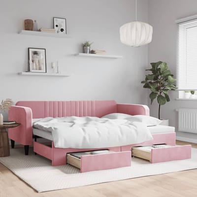 vidaXL - Slaapbank - met - onderschuifbed - en - lades - 90x200 - cm - fluweel - roze