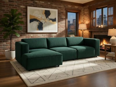 Hoekbank met slaapfunctie 290 × 185 × 86 cm – greon ribstof hoekbank met opbergruimte, uittrekbaar bed 244 × 140 cm, 4-zits loungebank met omkeerbare chaise longue – Paris Comfort XL – Bellavero