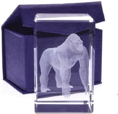 Glasblokje Gorilla 3D – Lasergravure in Glas – Cadeauverpakking 8 cm