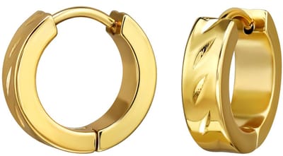 Joy Ibiza - Oorbellen - Oorringen 14 mm / 4.1 mm - diamond cut patroon - Chirurgisch staal - klap scharnier sluiting - ip/pvd gold plated