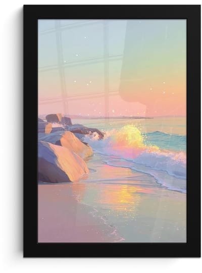 Poster in lijst - Fotolijst 20x30 cm - Posters - Zomerlicht - Strand - Fonkelende accenten - Posterlijst zwart - Decoratie - Wanddecoratie woonkamer - Muurdecoratie slaapkamer