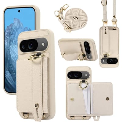 Crossbody Polsband Lederen Portemonnee Hoesje Telefoonhoesje voor Google Pixel 9 8 Pro 8a 7a Ringhouder Schokbestendige Hoes Google Pixel 8