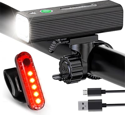 Santel - LED Fietsverlichting Set - 400 Lumen - Fietslamp LED set wit en rood -Fietslamp USB Oplaadbaar - Voorlicht en Achterlicht - Valbestendig - Fietslamp - Koplamp fiets - Fietslampjes - Fietslichten