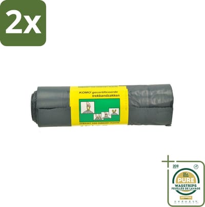 Komo Vuilniszakken Trekband 60L 15 stuks per verpakking - Voordeelverpakking - 2 stuks - Afvalzakken 60 liter - Afvalzakken grijs