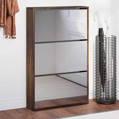 vidaXL - Schoenenkast - met - spiegel - 3-laags - 63x17x102,5 - cm - gerookt - eiken