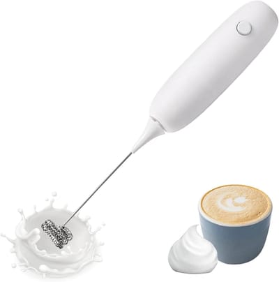 Draagbare, geluidsarme melkopschuimer en minimixer; roestvrij staal; voor koffie, melk, cappuccino, frappés en warme chocolademelk.