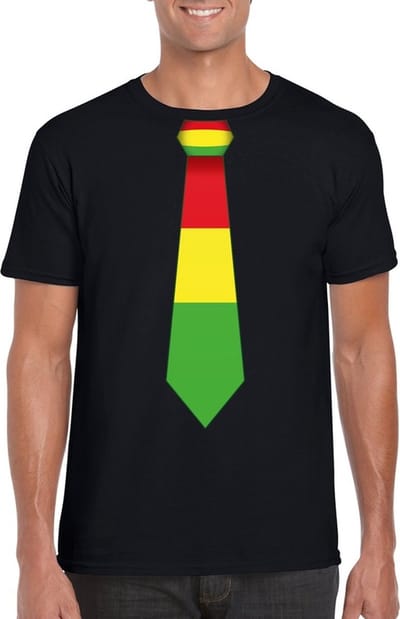 Carnaval t-shirt met Limburgse kleuren stropdas - zwart - voor heren - Carnaval thema kleding S