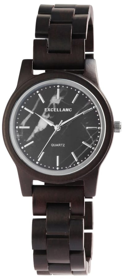 EXCELLANC Excellanc unisex-polshorloge van echt hout met marmeren wijzerplaat