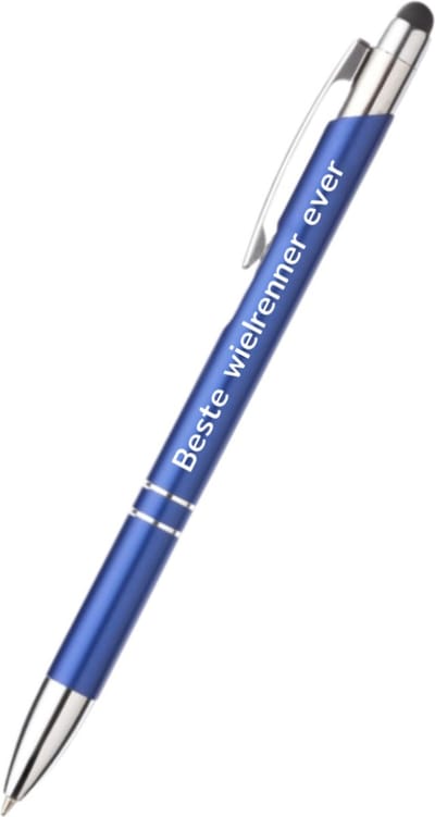 beste wielrenner ever pen - blauw - gegraveerd - Wielrennen - sporter - pen met tekst - leuke pennen - grappige pennen - sportpennen - sporter cadeau - cadeau - bedankje - afscheidscadeau teamgenoot - welkomst cadeau - met soft touch