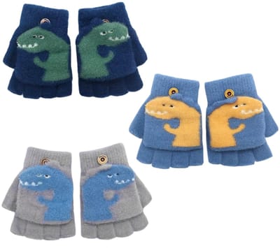Dailygoods- Flaphandschoenen 3 Paar - Converteerbare Winterhandschoenen - Halve Vingers - Kinderen 3-8 Jaar - Warm - Acrylvezels - Handschoenen