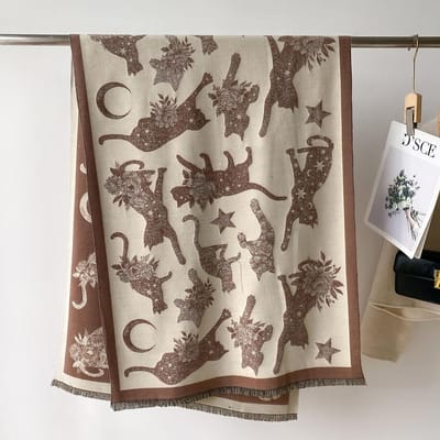 Hiver Femmes Écharpe Mignonne Imprimé Chat Design de Luxe Double Face Écharpe Cachemire Épais Chaud Châle Couverture Bufanda Poncho Étole 66X186cm gray