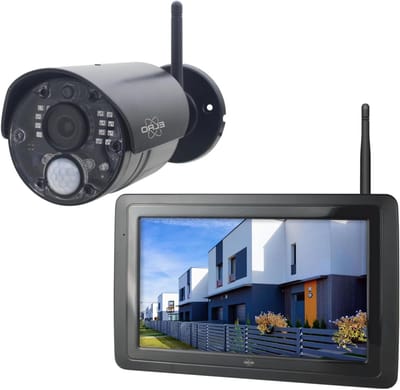Beveiligingscamera Set - Full HD Camera - Woning Bewaken - Draadloos Bereik 100m - 7 inch Scherm - Zwart
