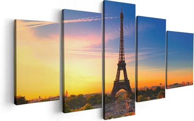 Artaza Canvas Schilderij Vijfluik Parijs Eiffeltoren Tijdens De Zonsopkomst - 100x50 - Foto Op Canvas - Canvas Print
