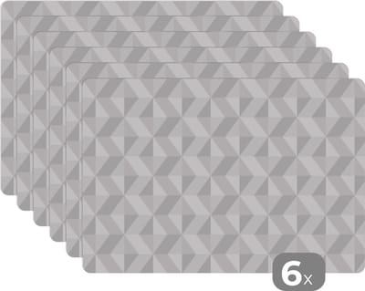 Placemat - Placemats kunststof - Zigzag - Grijs - Patronen - Geometrie - 45x30 cm - 6 stuks - Hittebestendig - Anti-Slip - Onderlegger - Afneembaar