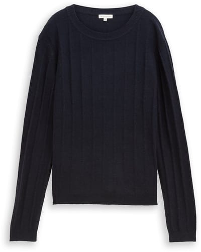Tom Tailor - Geribbelde gebreide trui met wol - Maat XL - sky captain blue
