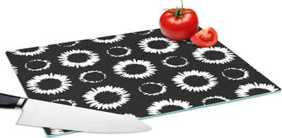 Glazen Snijplank - 39x28 - Bloemen - Patronen - Zwart - Snijplanken Glas