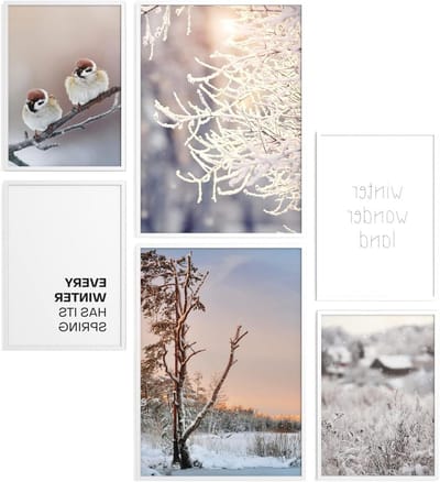 Poster Set Winter - Wanddecoratie Set - Woonkamer Inrichten - Zes Delige Set - 2x A3 en 4x A4 - Wit