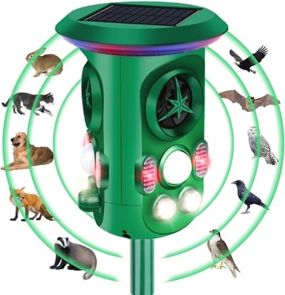 SnelShoppen - Fleau Garden Cat Repeller PRO - Dierenafschrikker - Ultrasoon - Zonne-energie - Marter- en Duivenafschrikker - Waterdicht - Groen - 360°