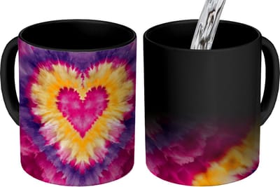 Magische Mok - Foto op Warmte Mokken - Koffiemok - Tie dye - Hartvorm - Vlammen - Oranje - Magic Mok - Beker - 350 ML - Theemok