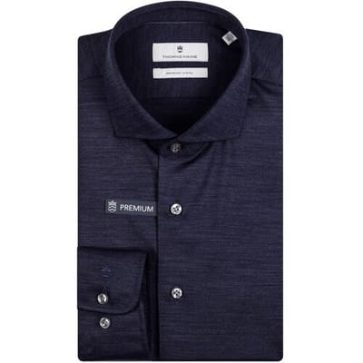 Thomas Maine Overhemd Roma Modern Kent 120s Jersey Merino Navy / male
