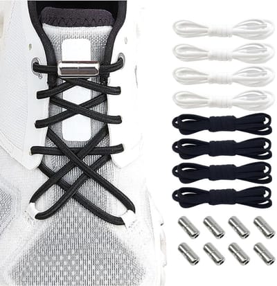 Dailygoods - Elastische veters met metalen sluiting, plat zonder universele knopen, voor kinderen en volwassenen, verstelbaar voor elke sneaker.