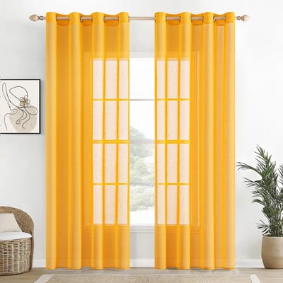 Unyqoos ® Transparante Gele Linnen Voile Gordijnen Set van 2 voor Woonkamer en Slaapkamer 140x225 cm