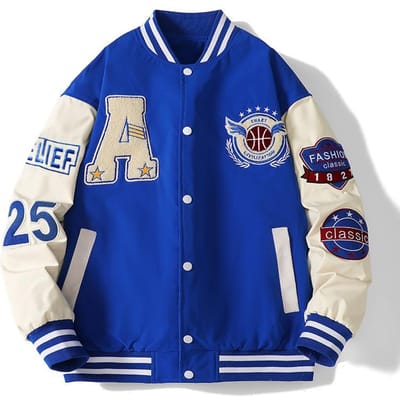 Geborduurd Baseballkraag Jack met Velours Afwerking voor Heren en Dames, Nieuw Lente en Herfst Amerikaans Casual Los Jack 3XL blue