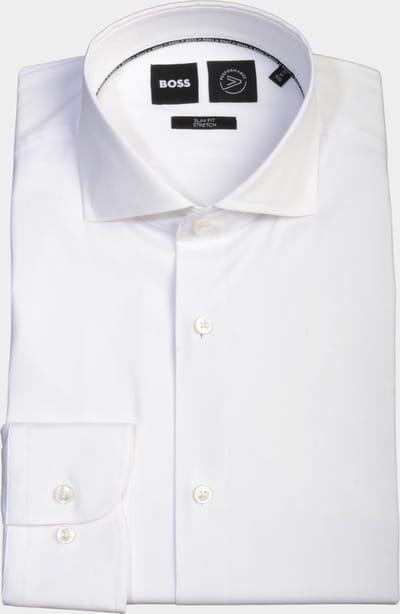 BOSS Hank slim fit overhemd - popeline - wit - Strijkvriendelijk - Boordmaat: 37