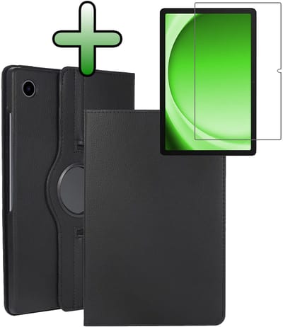 Hoesje Geschikt voor Samsung Galaxy Tab A11 / A9 - Met Screenprotector - 360 Graden Draaibare Hard Cover Case - Tablet Hoes Draaibaar - Zwart