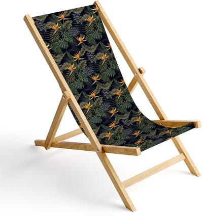 FEROCITY - Opklapbare ligstoel - Houten - strandstoel met afneembare hoes - 120 x 58 x 45 cm - Birke - Paradijsvogel Strelitzia