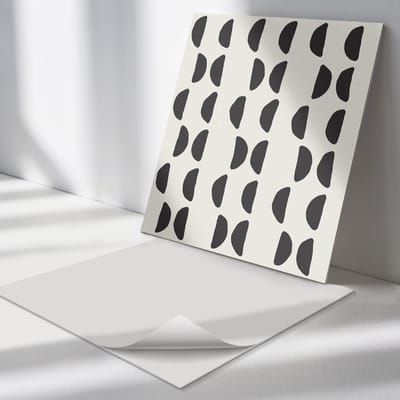 Wallfluent Vinyl Tegels - Abstract Halvemaanpatroon Vloer Tegels PVC - 30 cm x 30 cm - Zwart PVC Tegels - 9 stuks - Vierkant PVC Tegels - Patroon Plaktegels - Zelfklevende PVC Tegels - Plaktegels Keuken en Badkamer