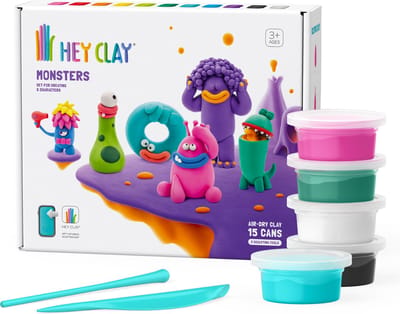 Hey Clay Monsters Air-Dry - Boetseerklei voor kinderen vanaf 3 jaar - 15 stuks