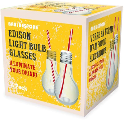 Dailygoods - Glazen Gloeilamp - Set van 4 - Verlicht Je Drankje - 400ml - Herbruikbaar - Ideaal Voor Thuisgebruik - Halloween Decoratie