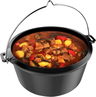 Gietijzeren Oven - Nederlandse Oven - Buiten Koken - Deksel Dubbel Gebruik - 6 Liter Inhoud - Zwart