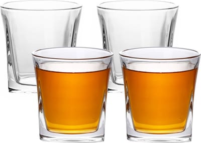 Intirilife 4x whiskyglas in CRYSTAL CLEAR 'VINTAGE' - ouderwets kristallen whiskyglas loodvrij in sculpturaal design vaatwasserbestendig perfect voor scotch, bourbon, whisky en nog veel meer.