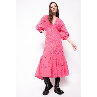PINKO Acireale Abito Sangallo Patch Hot Pink Size: 38 | Shirt Dresses Outlet | Dames | Roze