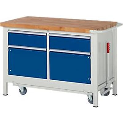 Werkbank serie 8466, neerlaatbaar, 2 schuifladen, 2 deuren, B 1250 x D 700 x H 880 mm