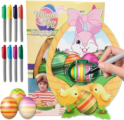 DIY Paasei Decoratieset met Spinner, 8 Kleurrijke Sneldrogende Markers en 3 Ei Decoraties