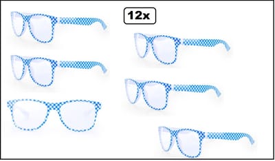 12x Bril Party geblokt blauw/wit - Oktoberfest | apres ski | landen | blauw wit | themafeest festival