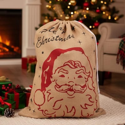 Dailygoods- Geschenkzak 70 cm - Jute geschenkverpakking - Duurzaam en herbruikbaar - Natuurlijke vezels - Kerstmotief - Milieuvriendelijk - Cadeauzak