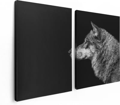 Artaza Canvas Schilderij Tweeluik Wolvenkop - Wolf - Zwart Wit - 120x80 - Foto Op Canvas - Canvas Print