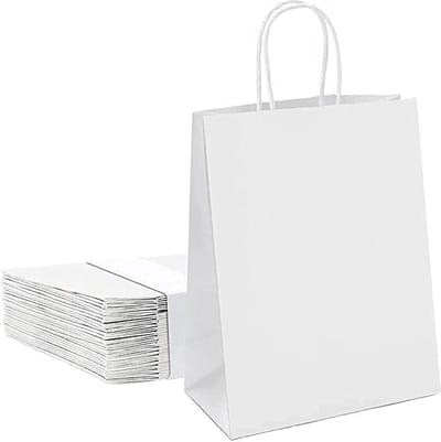 Papieren Zakjes met Handgrepen - Cadeauzakjes voor Feesten - 20 Stuks - Wit - Papier - 15 x 8 x 21 cm