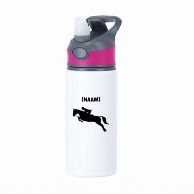 Hacebo® - Paardrijden met eigen naam waterfles met rietje roze - Paardrijden - Paardrijder - Sport - water fles - 650ML