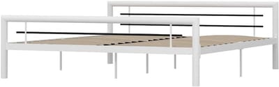 Bedframe Metaal - Bedframe met Lattenbodem - Goede Nachtrust - Sterke Ondersteunende Lattenbodem - 180x200 cm - Wit en Zwart