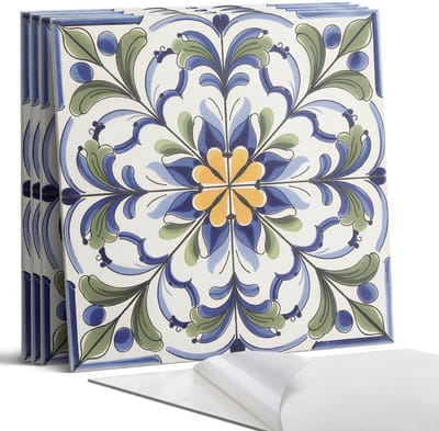Coloray Wandpanelen Zelfklevend - Keramisch patroon met bloemenmotief Zelfklevende Wandpanelen - 50 cm x 50 cm - Blauw Wandpaneel PVC - 5 stuks - Texturen Wandpanelen Zelfklevend - Wandpaneel Keuken - Wandpanelen Badkamer